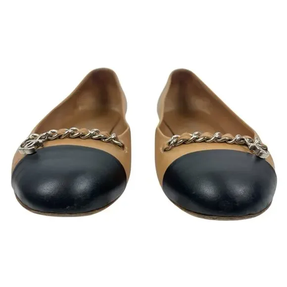 Chanel Interlocking CC Logo Chain Cap Toe Lambskin Ballerina Flat - Picture 5 of 16